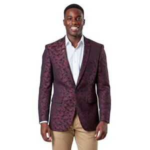 Mens Slim Fit Blazer Jacket Tinted Camouflage, Burgundy